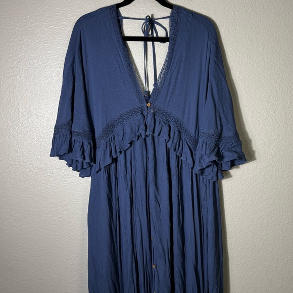 NWT Free People Endless Summer Paradiso Lace-Trimmed Ruffled Blue Stone Dress - Picture 2 of 9